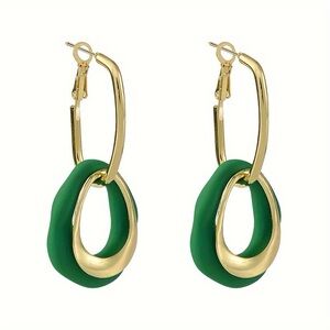 Elegant Gold and Green Hoop Earrings